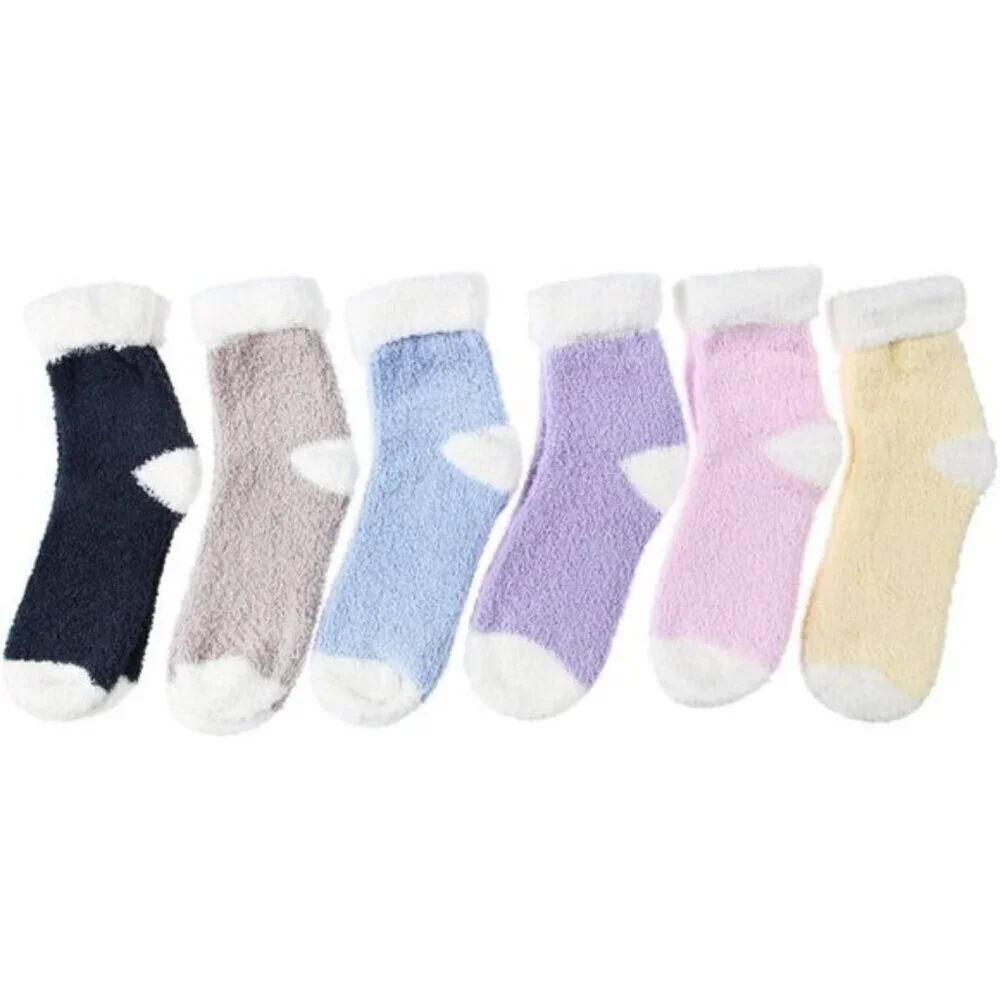 Women’s Plush Slipper Socks 6-Pair Warm Fuzzy Cozy Soft Size 6-10